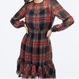 J. Crew dress plaid tartan smocked waistband long sleeve slip lined large